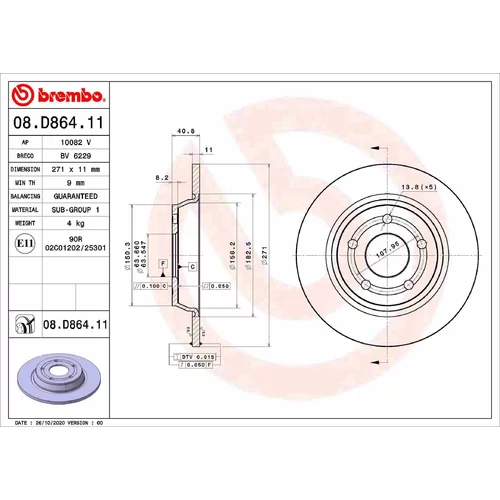 Brzdový kotúč BREMBO 08.D864.11