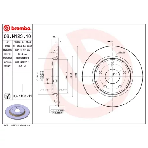 Brzdový kotúč BREMBO 08.N123.11