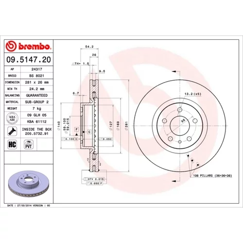 Brzdový kotúč BREMBO 09.5147.20