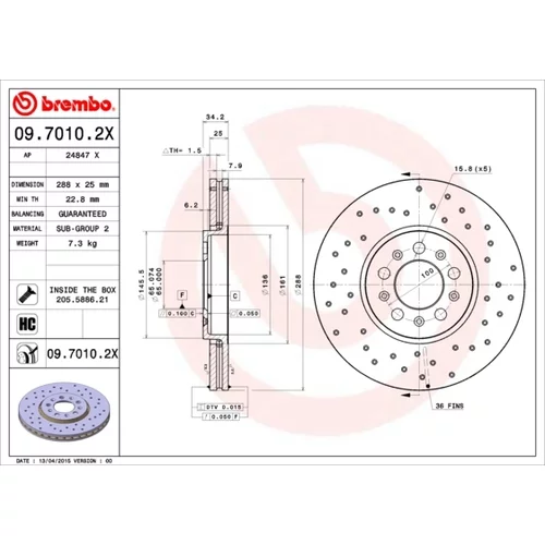 Brzdový kotúč BREMBO 09.7010.2X