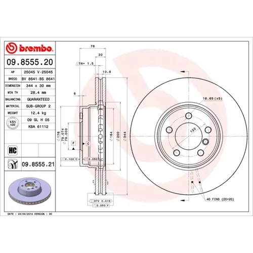 Brzdový kotúč BREMBO 09.8555.21