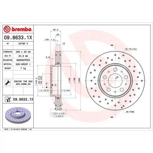 Brzdový kotúč BREMBO 09.8633.1X