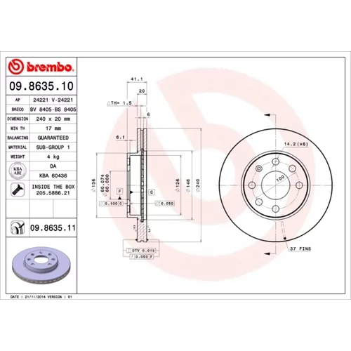 Brzdový kotúč BREMBO 09.8635.11