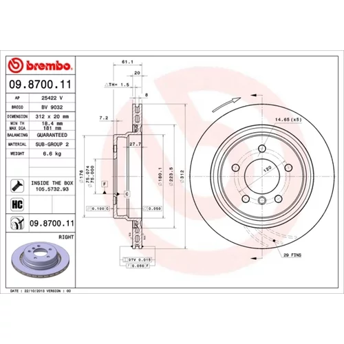 Brzdový kotúč BREMBO 09.8700.11