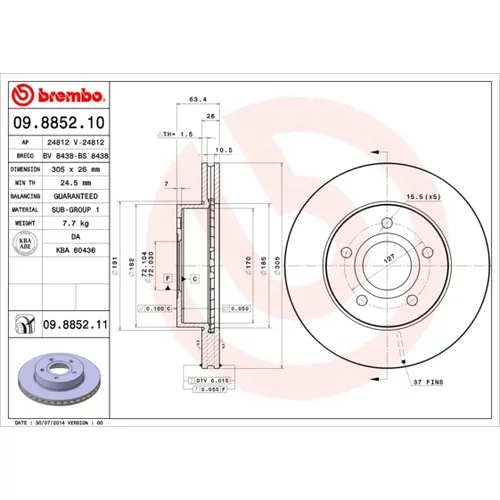 Brzdový kotúč BREMBO 09.8852.11