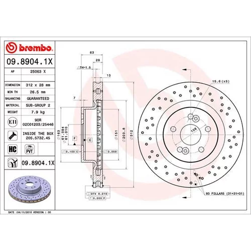 Brzdový kotúč BREMBO 09.8904.1X