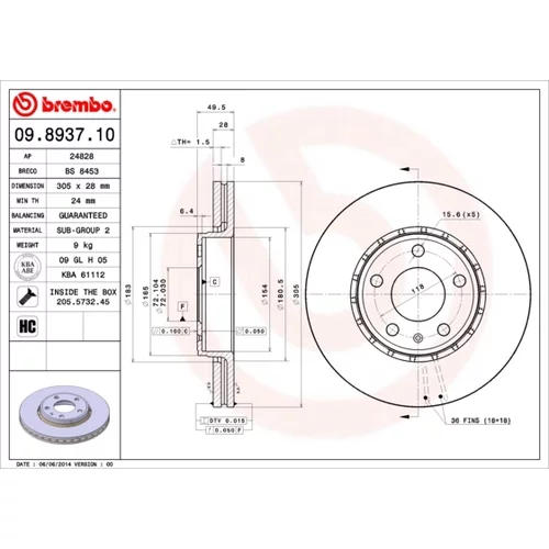 Brzdový kotúč BREMBO 09.8937.11