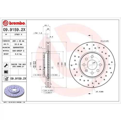 Brzdový kotúč BREMBO 09.9159.2X