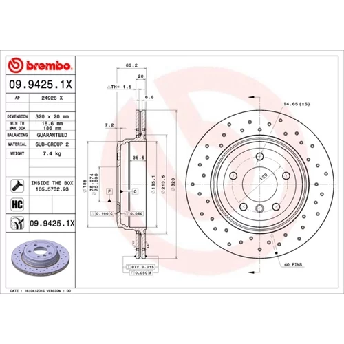 Brzdový kotúč BREMBO 09.9425.1X