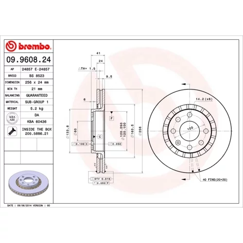 Brzdový kotúč BREMBO 09.9608.24