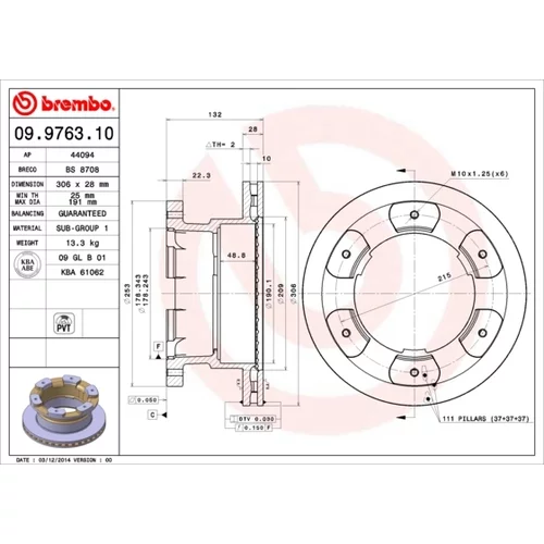 Brzdový kotúč BREMBO 09.9763.10