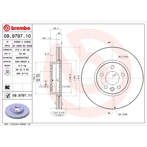 Brzdový kotúč BREMBO 09.9797.11