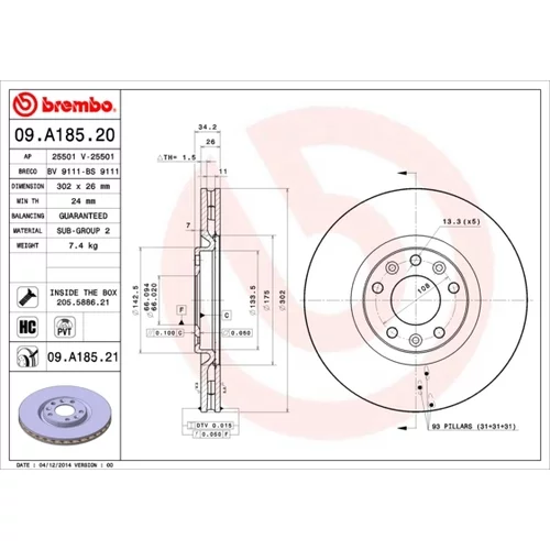 Brzdový kotúč BREMBO 09.A185.21