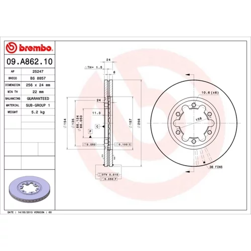 Brzdový kotúč BREMBO 09.A862.10