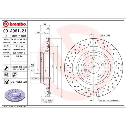 Brzdový kotúč BREMBO 09.A961.21