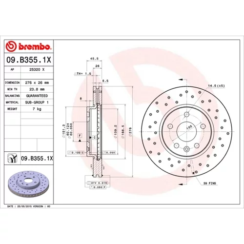 Brzdový kotúč BREMBO 09.B355.1X