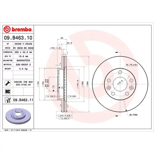 Brzdový kotúč BREMBO 09.B463.11