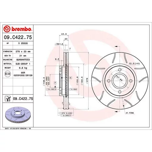 Brzdový kotúč BREMBO 09.C422.75