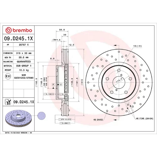 Brzdový kotúč BREMBO 09.D245.1X