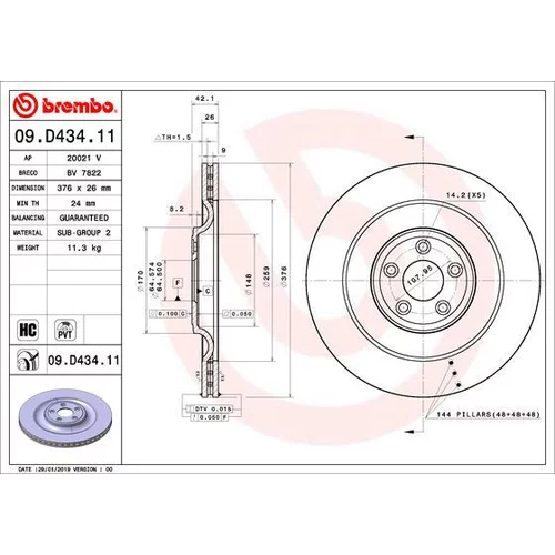 Brzdový kotúč BREMBO 09.D434.11