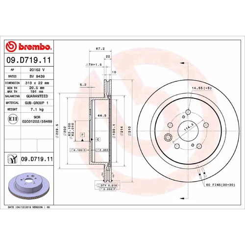 Brzdový kotúč BREMBO 09.D719.11