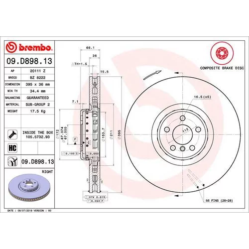 Brzdový kotúč BREMBO 09.D898.13