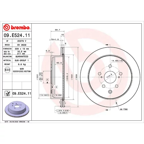 Brzdový kotúč BREMBO 09.E524.11