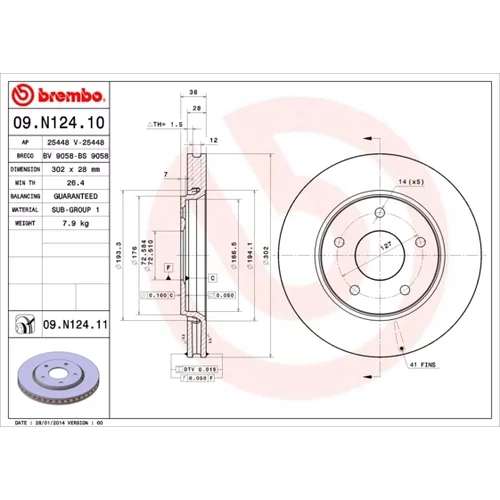 Brzdový kotúč BREMBO 09.N124.11