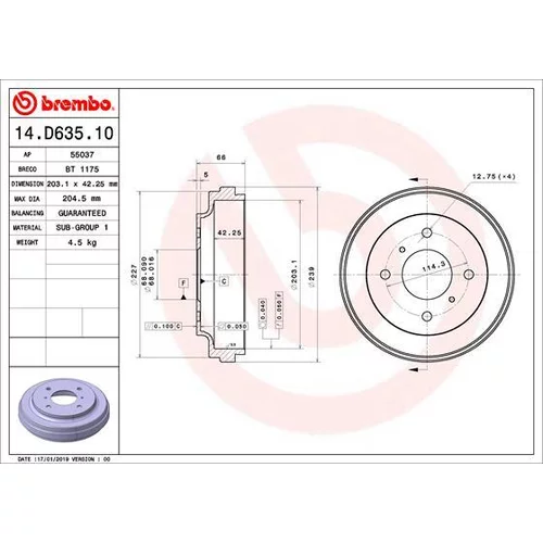 Brzdový bubon BREMBO 14.D635.10