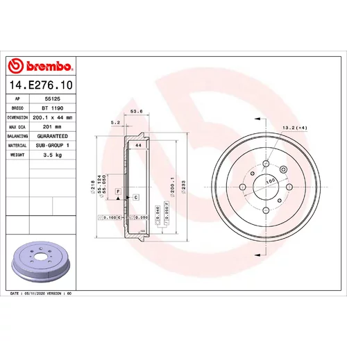 Brzdový bubon BREMBO 14.E276.10