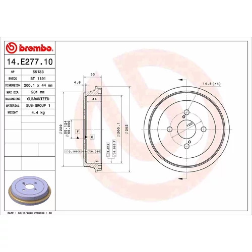 Brzdový bubon BREMBO 14.E277.10