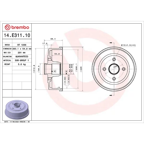 Brzdový bubon BREMBO 14.E311.10