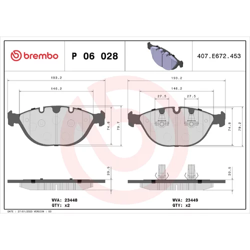 Sada brzdových platničiek kotúčovej brzdy BREMBO P 06 028