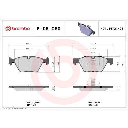 Sada brzdových platničiek kotúčovej brzdy BREMBO P 06 060