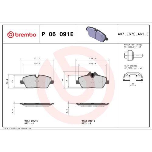 Sada brzdových platničiek kotúčovej brzdy BREMBO P 06 091E