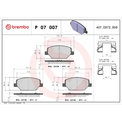 Sada brzdových platničiek kotúčovej brzdy BREMBO P 07 007