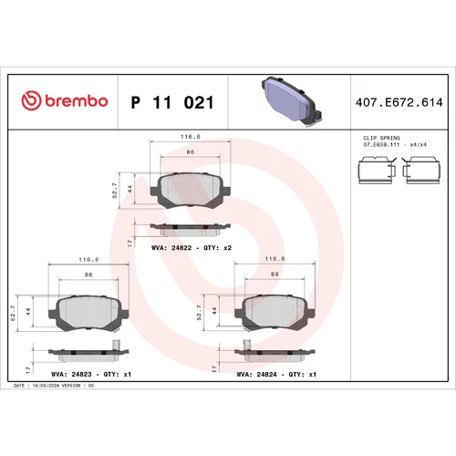 Sada brzdových platničiek kotúčovej brzdy BREMBO P 11 021