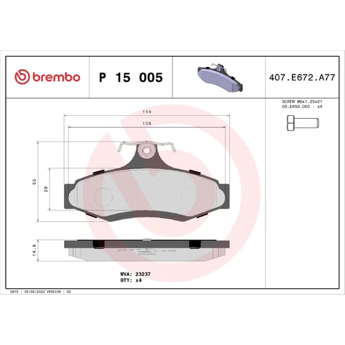 Sada brzdových platničiek kotúčovej brzdy BREMBO P 15 005