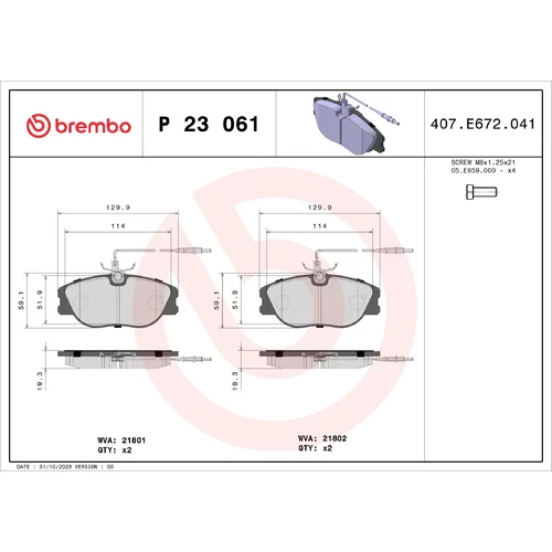 Sada brzdových platničiek kotúčovej brzdy BREMBO P 23 061