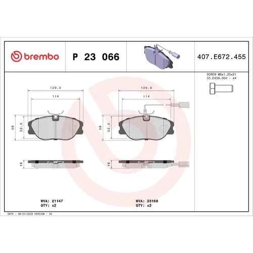 Sada brzdových platničiek kotúčovej brzdy BREMBO P 23 066