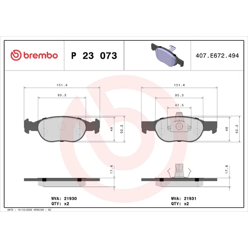 Sada brzdových platničiek kotúčovej brzdy BREMBO P 23 073