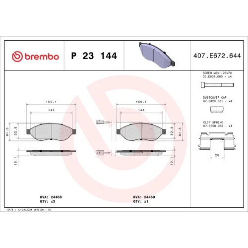 Sada brzdových platničiek kotúčovej brzdy BREMBO P 23 144