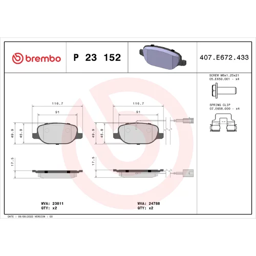 Sada brzdových platničiek kotúčovej brzdy BREMBO P 23 152