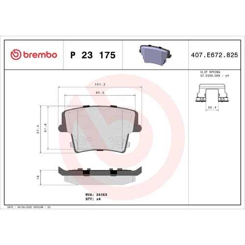 Sada brzdových platničiek kotúčovej brzdy BREMBO P 23 175