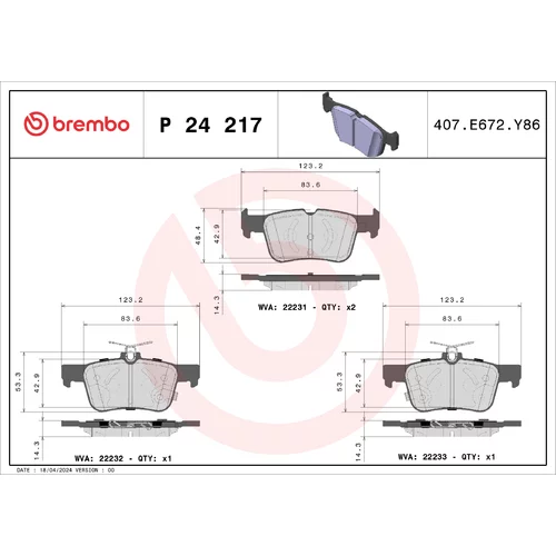 Sada brzdových platničiek kotúčovej brzdy BREMBO P 24 217