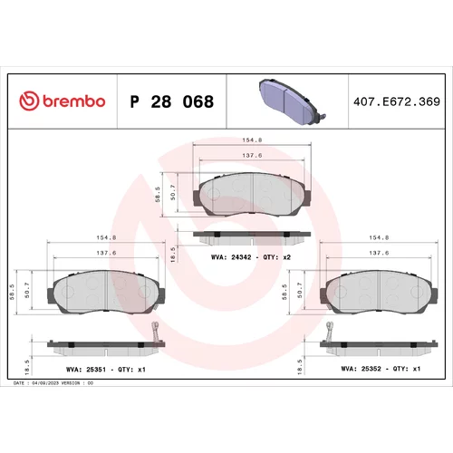 Sada brzdových platničiek kotúčovej brzdy BREMBO P 28 068