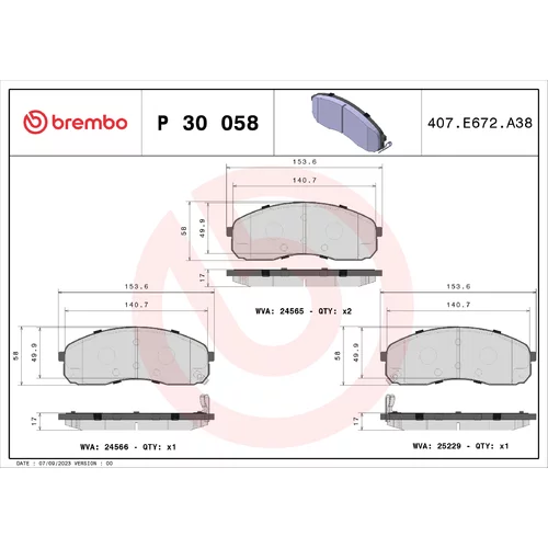 Sada brzdových platničiek kotúčovej brzdy BREMBO P 30 058