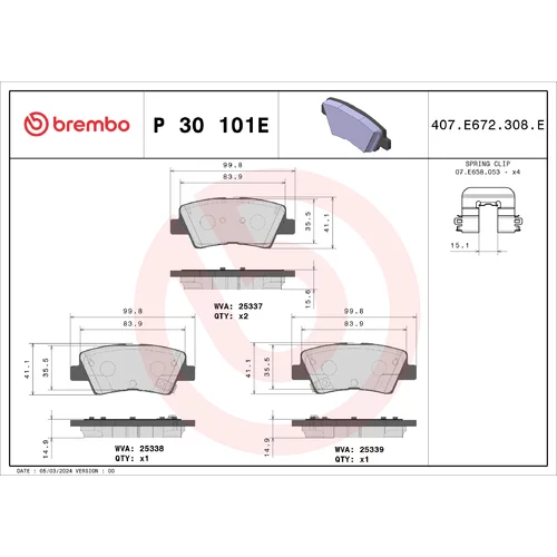 Sada brzdových platničiek kotúčovej brzdy BREMBO P 30 101E