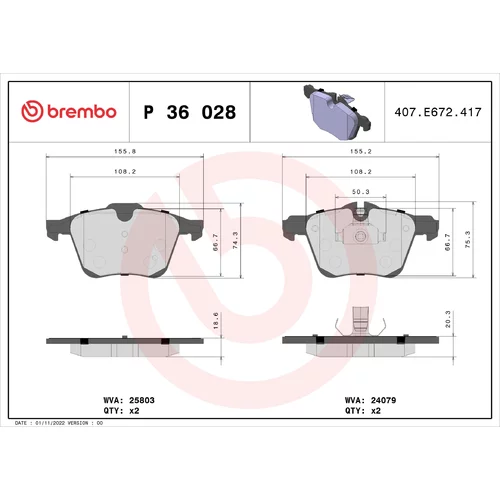 Sada brzdových platničiek kotúčovej brzdy BREMBO P 36 028