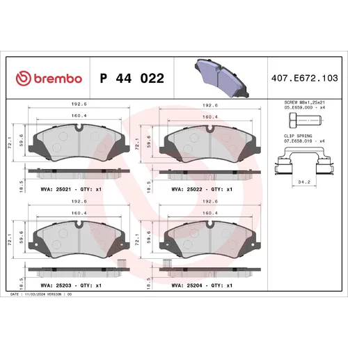 Sada brzdových platničiek kotúčovej brzdy BREMBO P 44 022